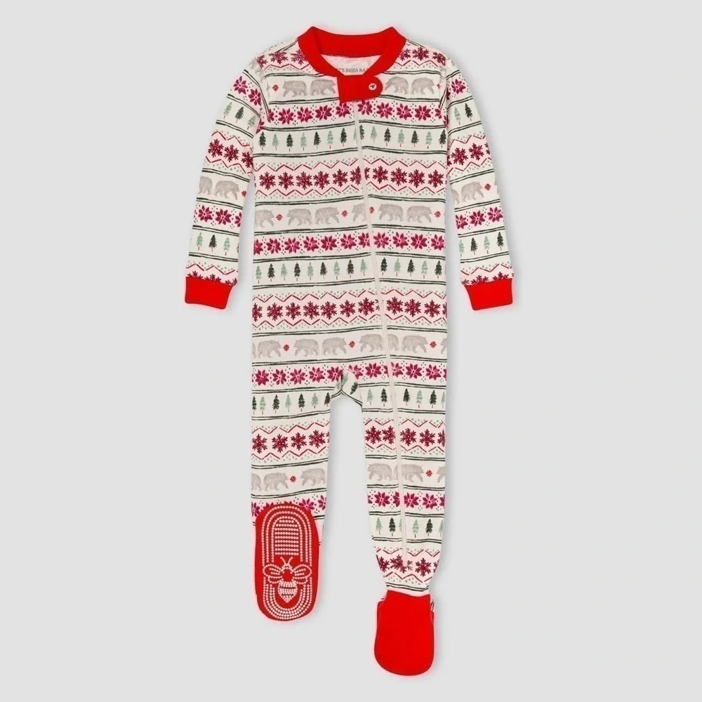 Burt's Bees Baby Baby Fair Isle Organic Cotton Tight Fit Footed Pajama - Red 12m